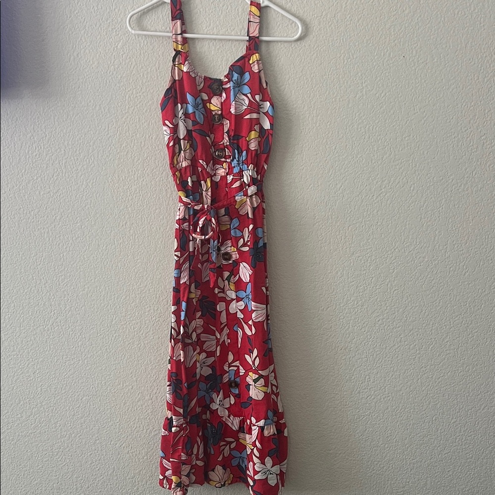 Girls Floral Red Sleeveless Maxi Dress